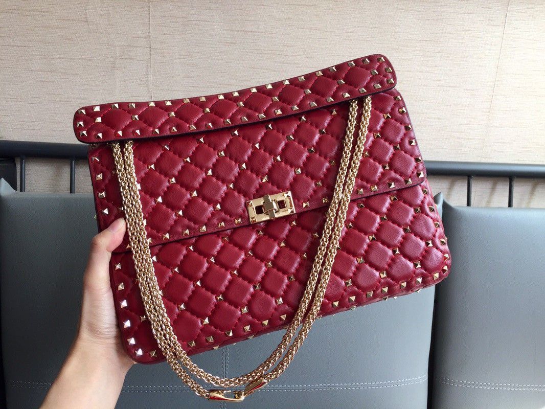 Valentino Rockstud Spike Large Bag In Red Nappa Lambskin