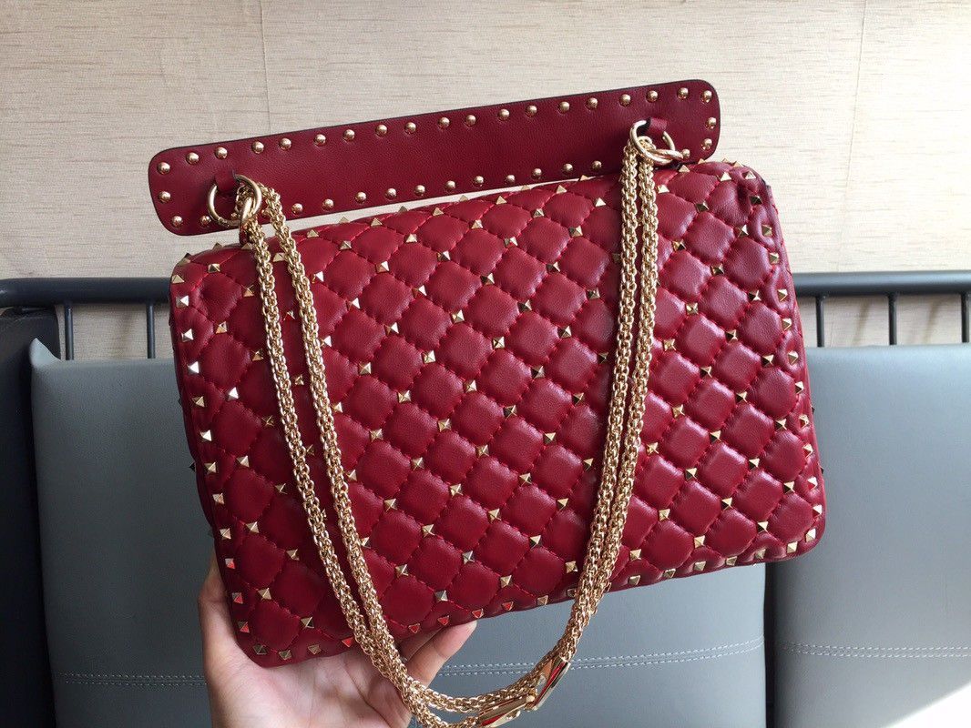 Valentino Rockstud Spike Large Bag In Red Nappa Lambskin