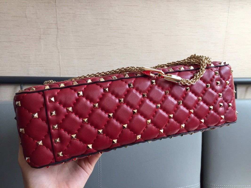 Valentino Rockstud Spike Large Bag In Red Nappa Lambskin