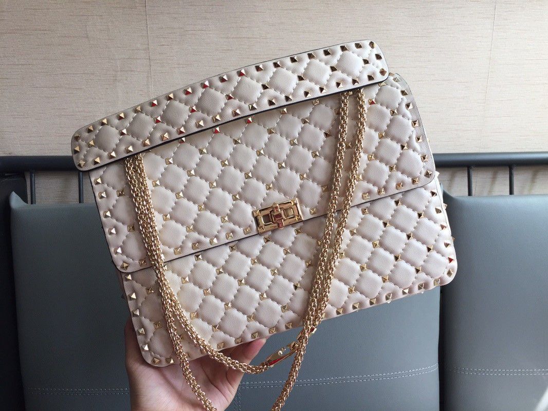 Valentino Rockstud Spike Large Bag In White Nappa Lambskin