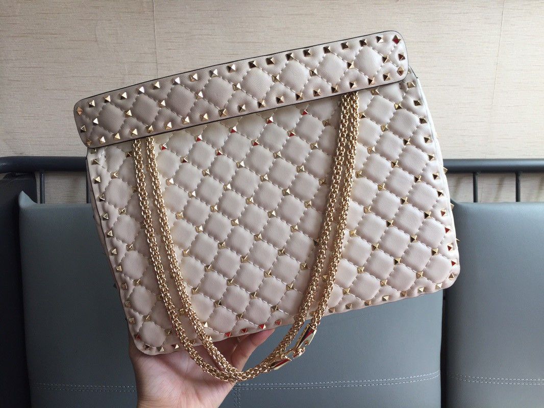 Valentino Rockstud Spike Large Bag In White Nappa Lambskin