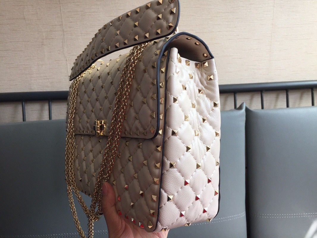 Valentino Rockstud Spike Large Bag In White Nappa Lambskin