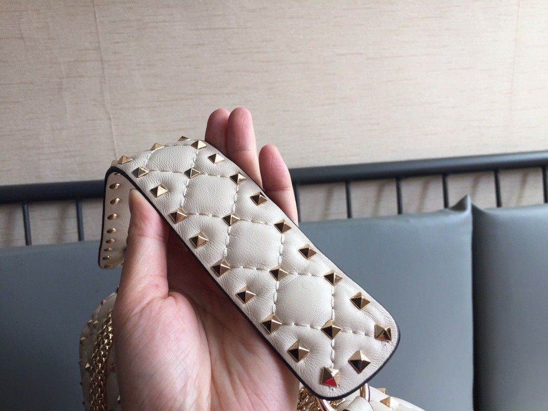 Valentino Rockstud Spike Large Bag In White Nappa Lambskin