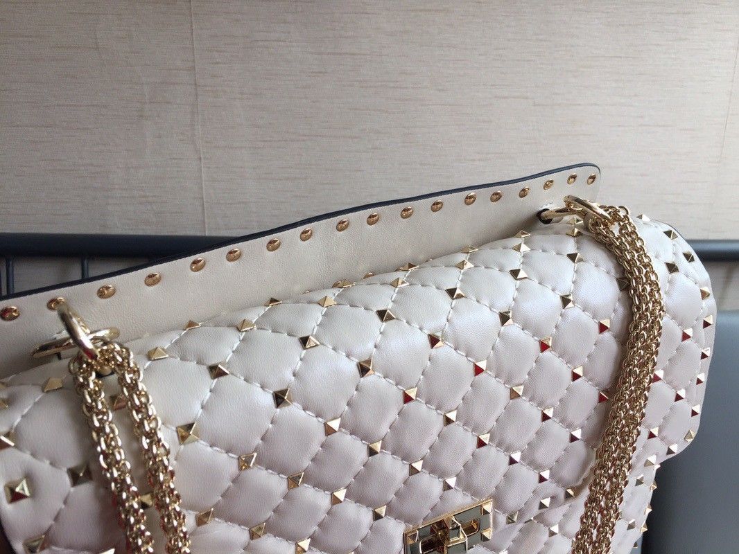 Valentino Rockstud Spike Large Bag In White Nappa Lambskin