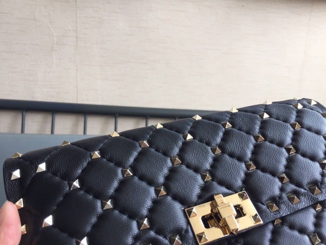 Valentino Rockstud Spike Crossbody Clutch Bag In Black Lambskin