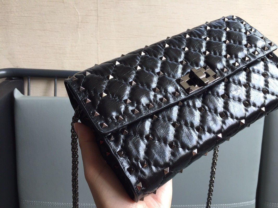 Valentino Rockstud Spike Crossbody Clutch Bag In Black Lambskin