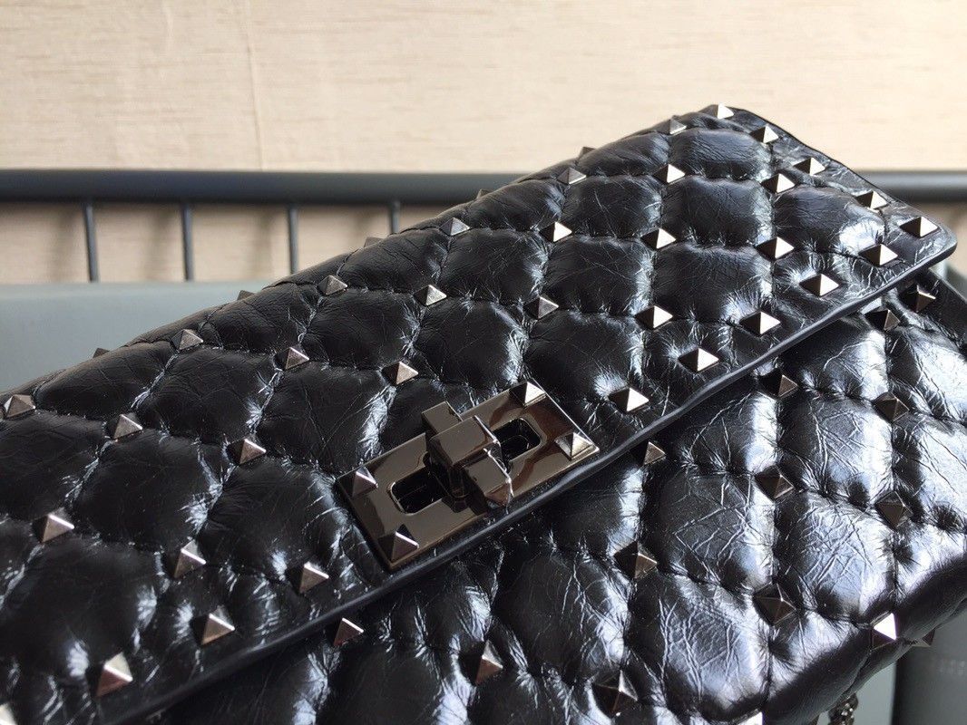 Valentino Rockstud Spike Crossbody Clutch Bag In Black Lambskin