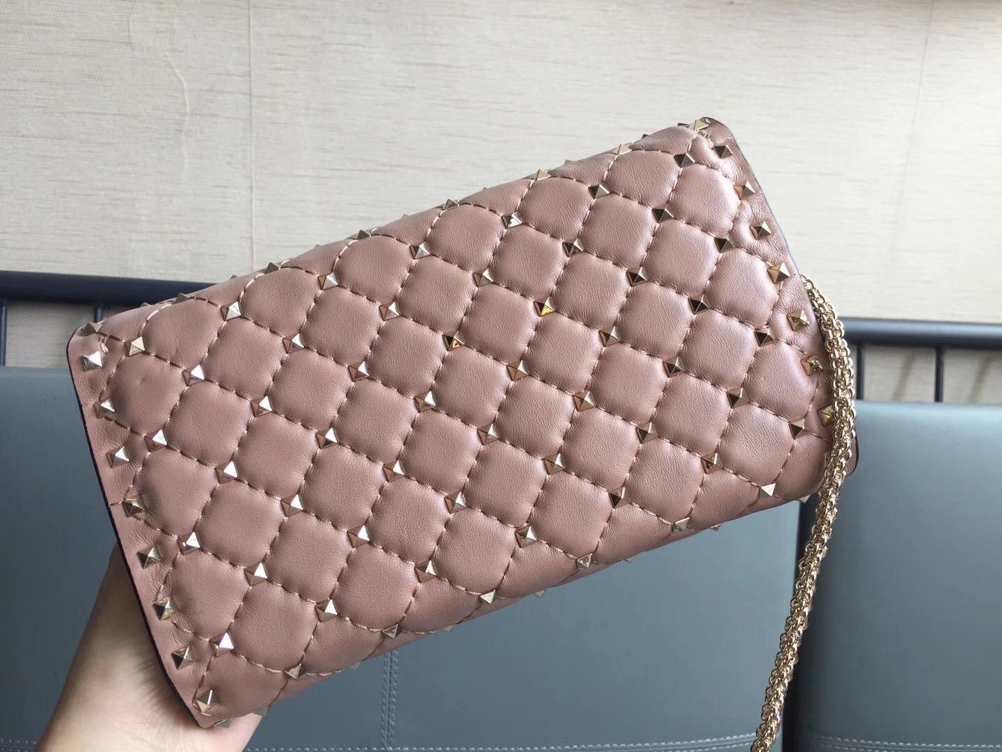 Valentino Rockstud Spike Crossbody Clutch Bag In Poudre Lambskin