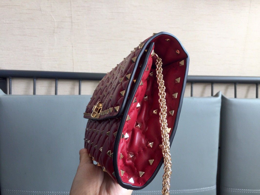 Valentino Rockstud Spike Crossbody Clutch Bag In Red Lambskin