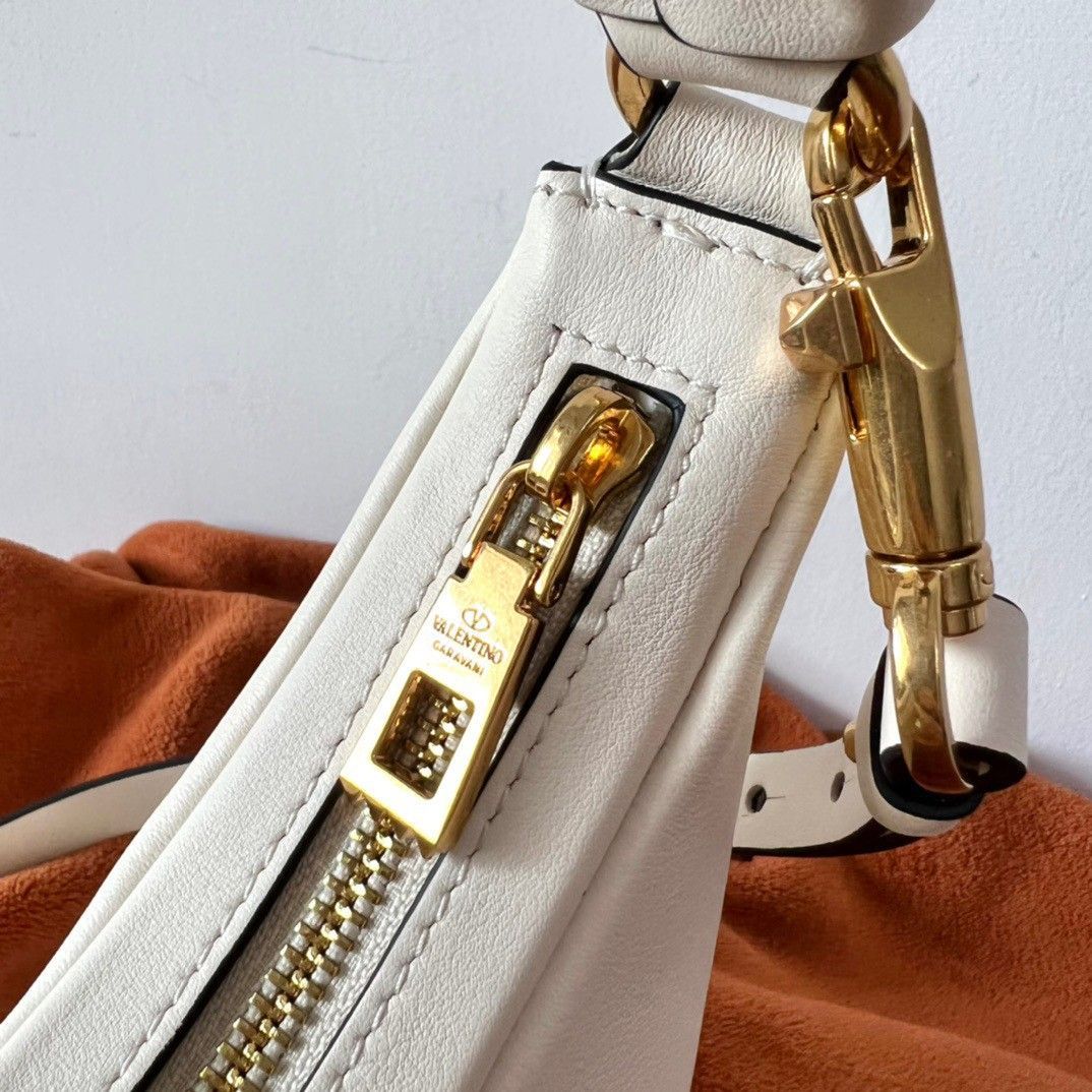 Valentino Stud Sign Hobo Bag In White Calfskin