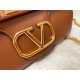 Valentino Stud Sign Shoulder Bag In Brown Nappa Leather