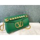 Valentino Stud Sign Shoulder Bag In Green Nappa Leather