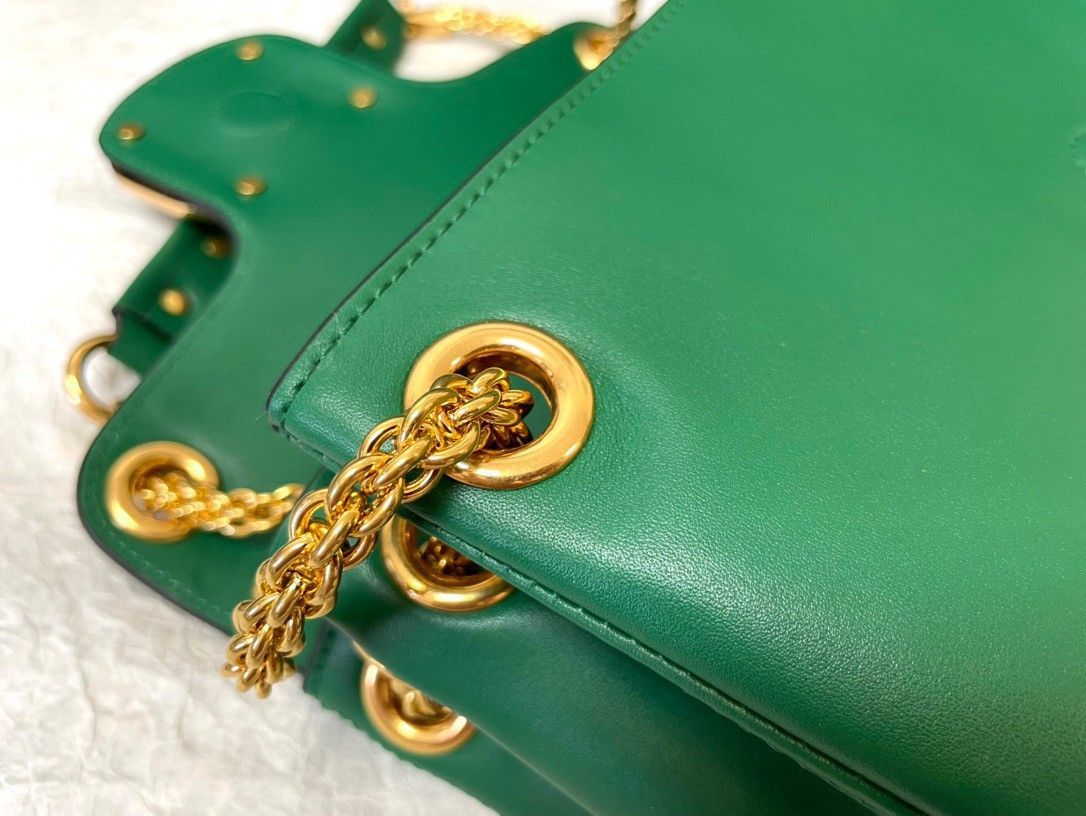 Valentino Stud Sign Shoulder Bag In Green Nappa Leather