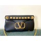 Valentino Stud Sign Shoulder Bag In Black Nappa Leather