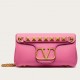 Valentino Stud Sign Shoulder Bag In Pink Nappa Leather