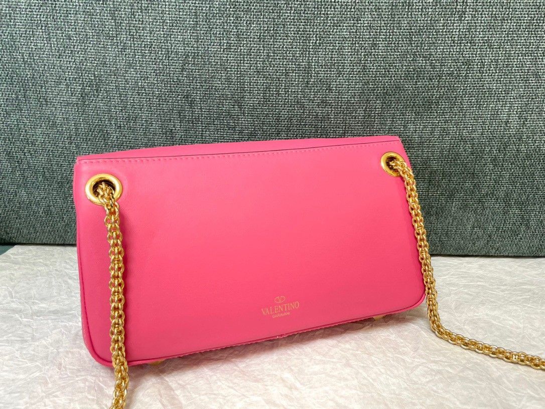 Valentino Stud Sign Shoulder Bag In Pink Nappa Leather