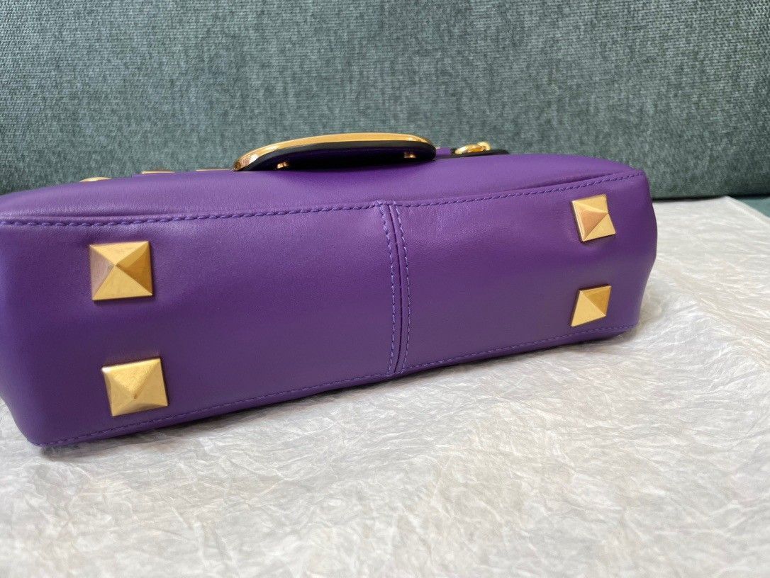 Valentino Stud Sign Shoulder Bag In Purple Nappa Leather