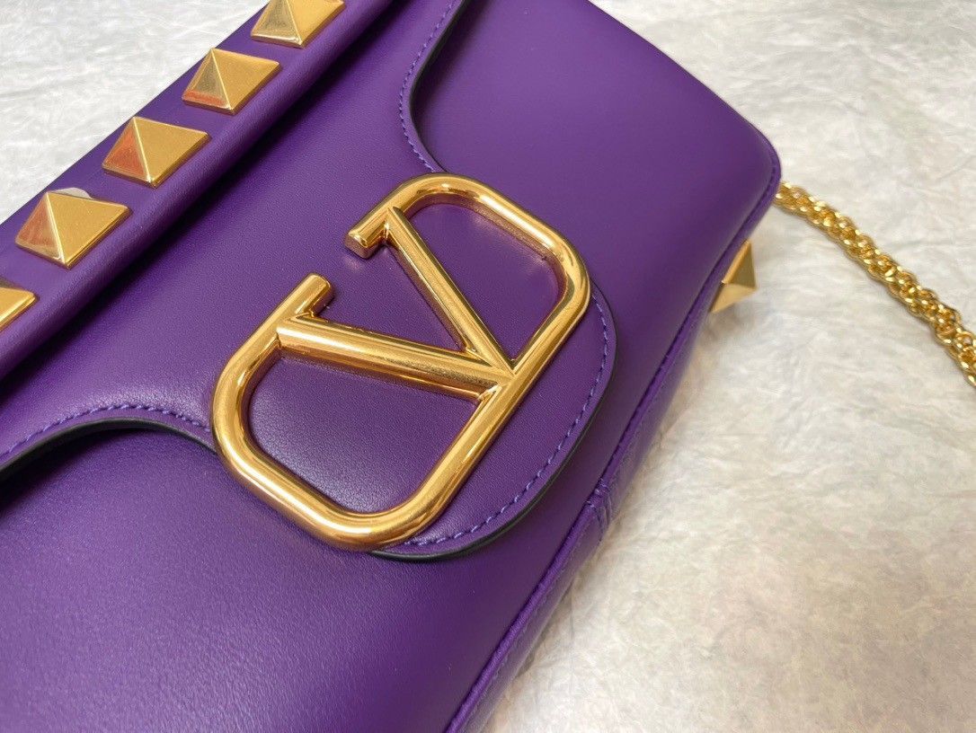 Valentino Stud Sign Shoulder Bag In Purple Nappa Leather