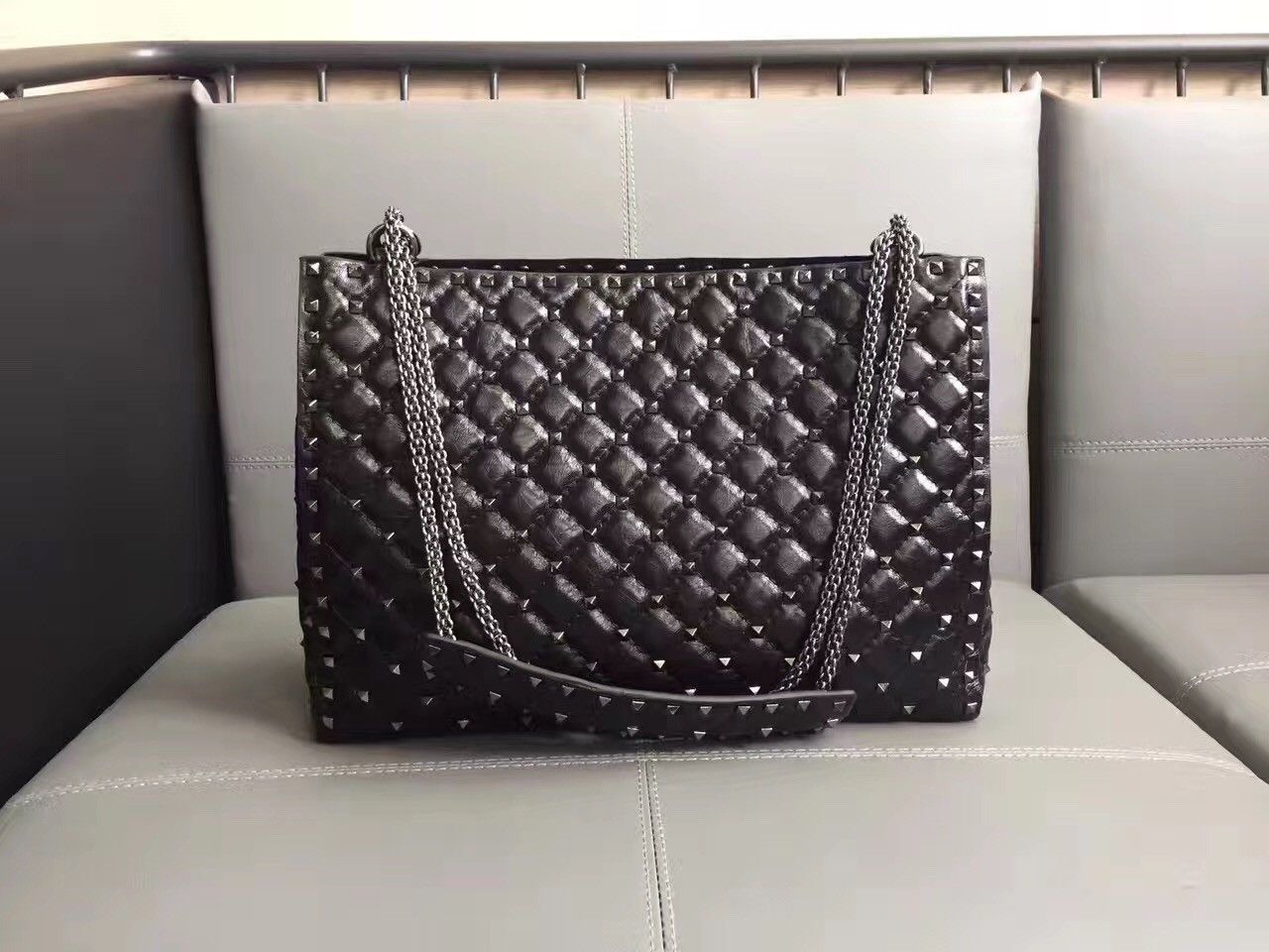 Valentino All Black Rockstud Spike Tote Bag