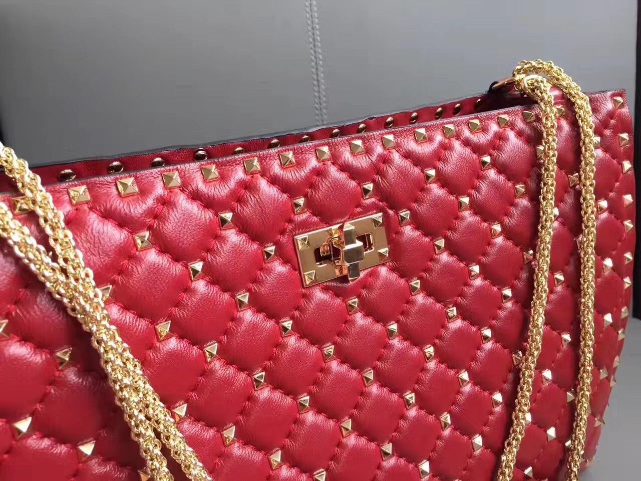 Valentino Red Rockstud Spike Tote Bag