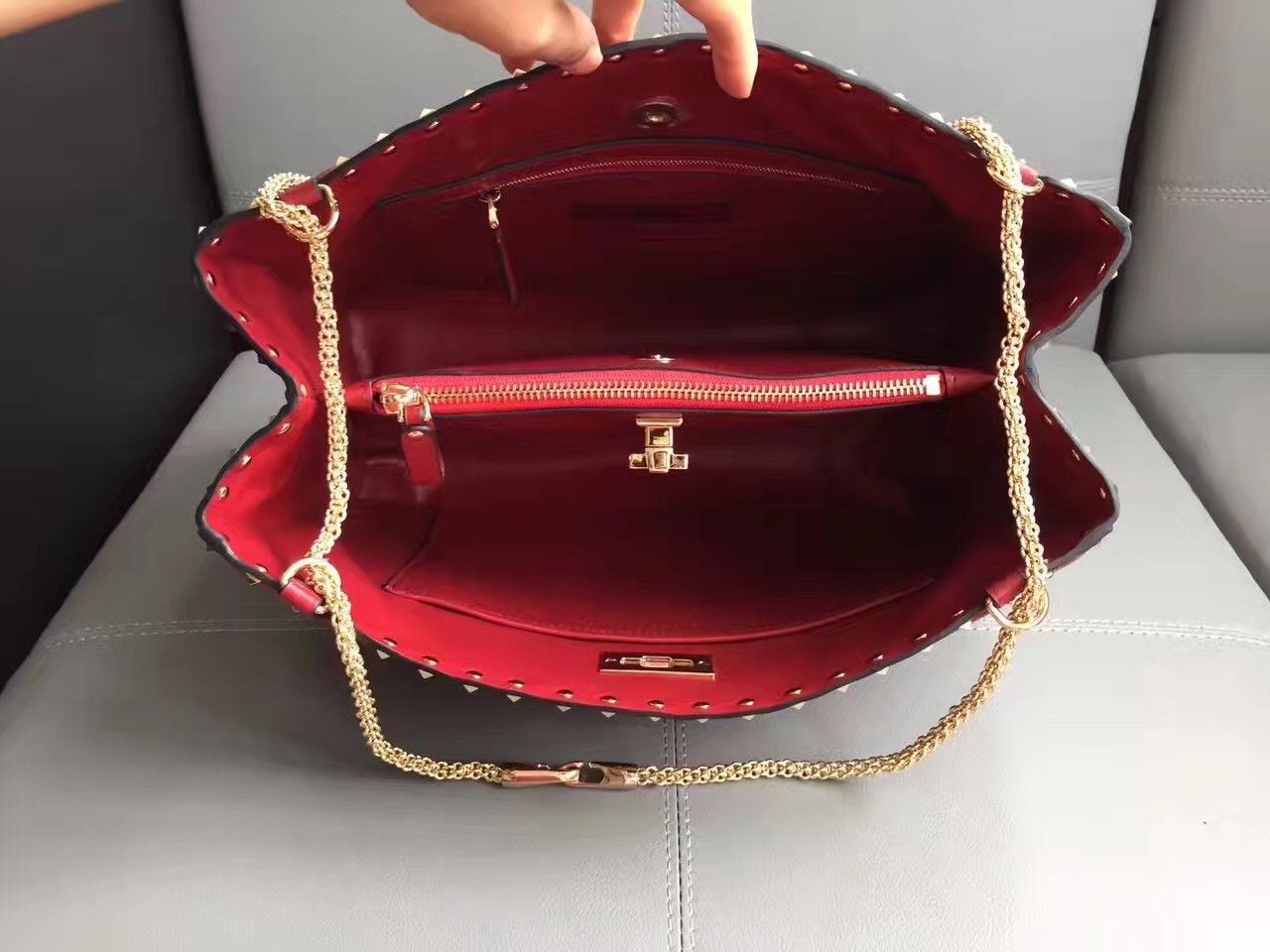 Valentino Red Rockstud Spike Tote Bag