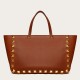 Valentino Roman Stud Tote Bag In Brown Grained Leather