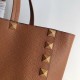 Valentino Roman Stud Tote Bag In Brown Grained Leather