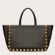 Valentino Roman Stud Tote Bag In Black Grained Leather