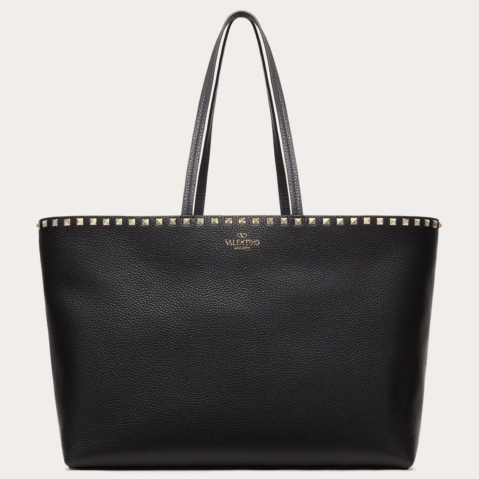 Valentino Rockstud Large Shopping Bag In Black Leather