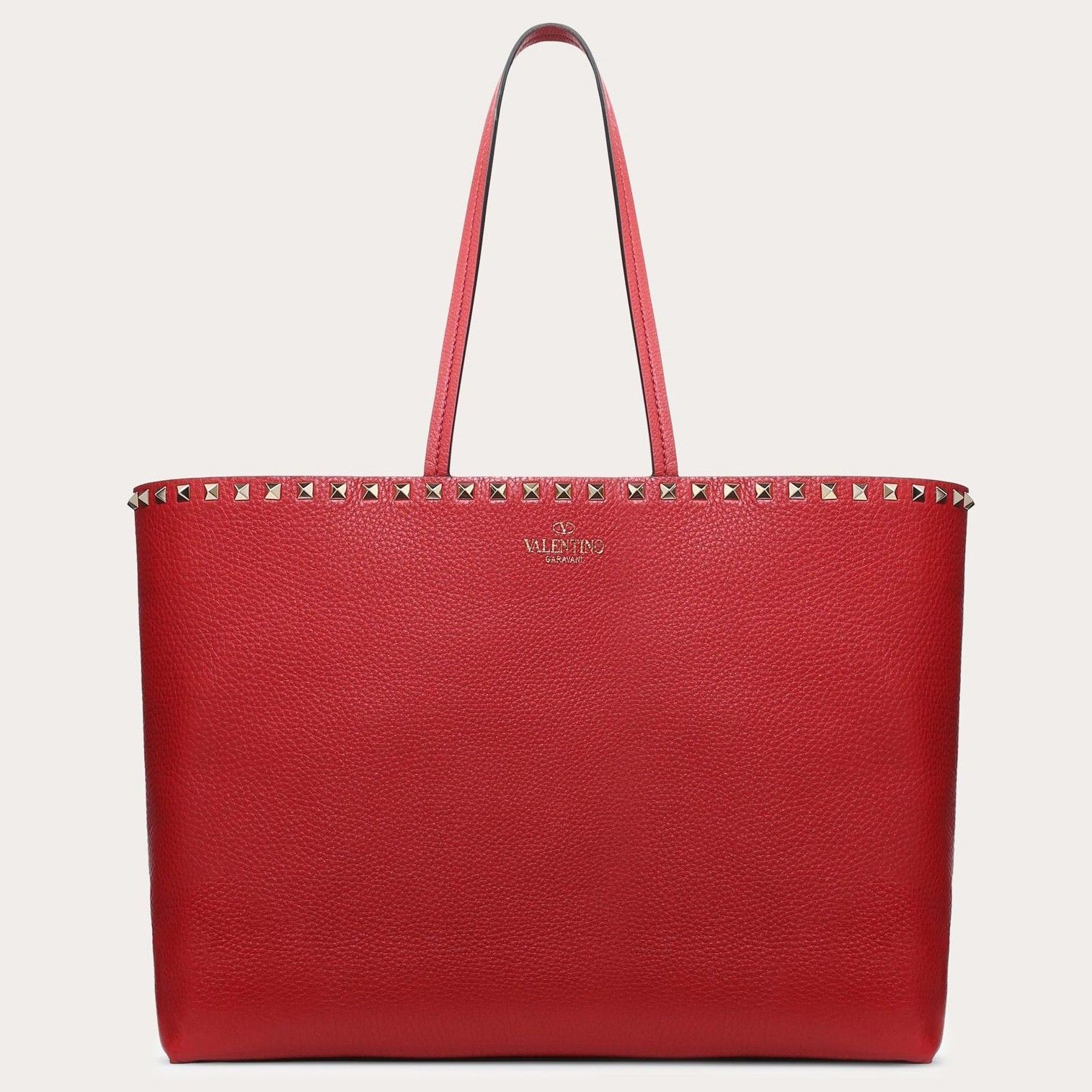 Valentino Rockstud Large Shopping Bag In Red Leather