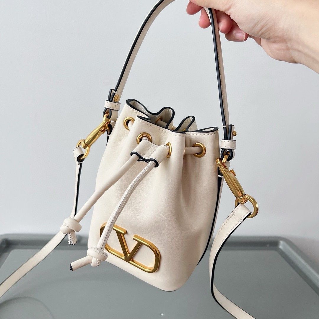 Valentino VLogo Signature Mini Bucket Bag in White Calfskin