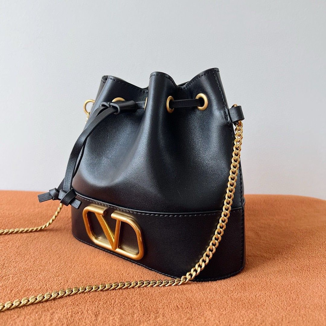 Valentino VLogo Signature Mini Bucket Bag in Black Leather