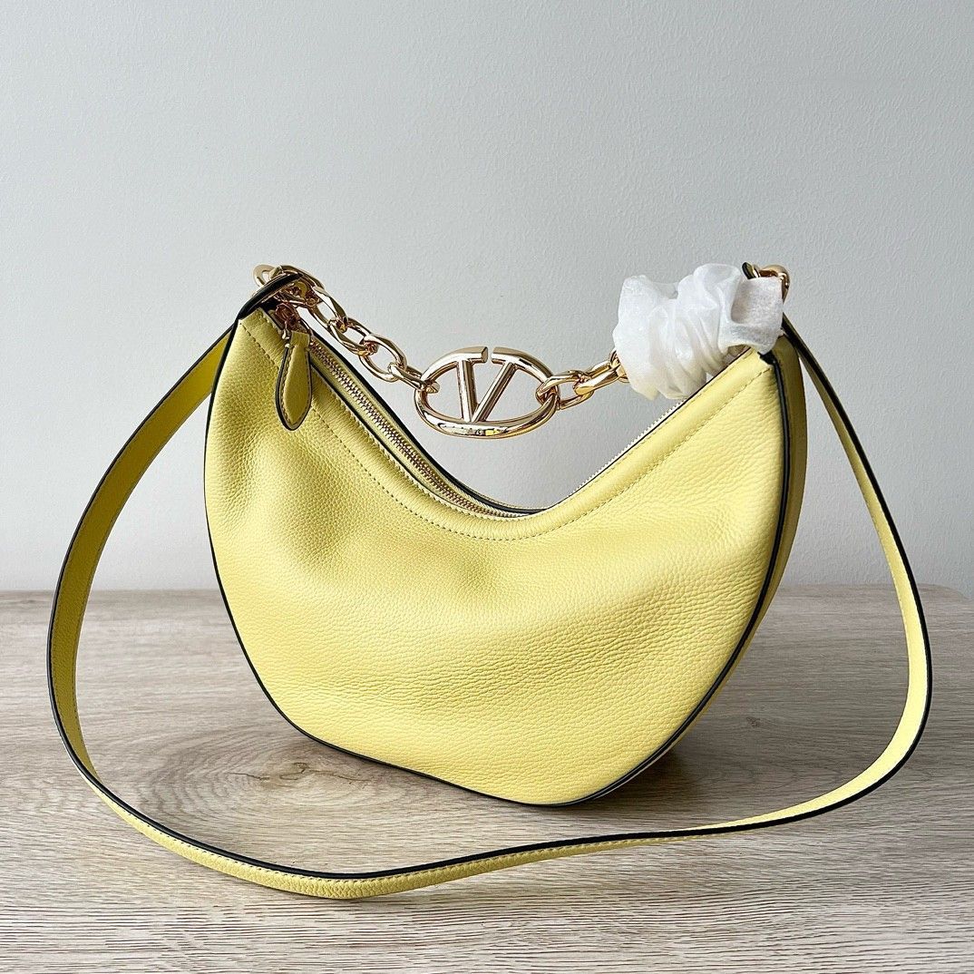 Valentino VLogo Moon Small Hobo Bag with Chain in Yellow Leather