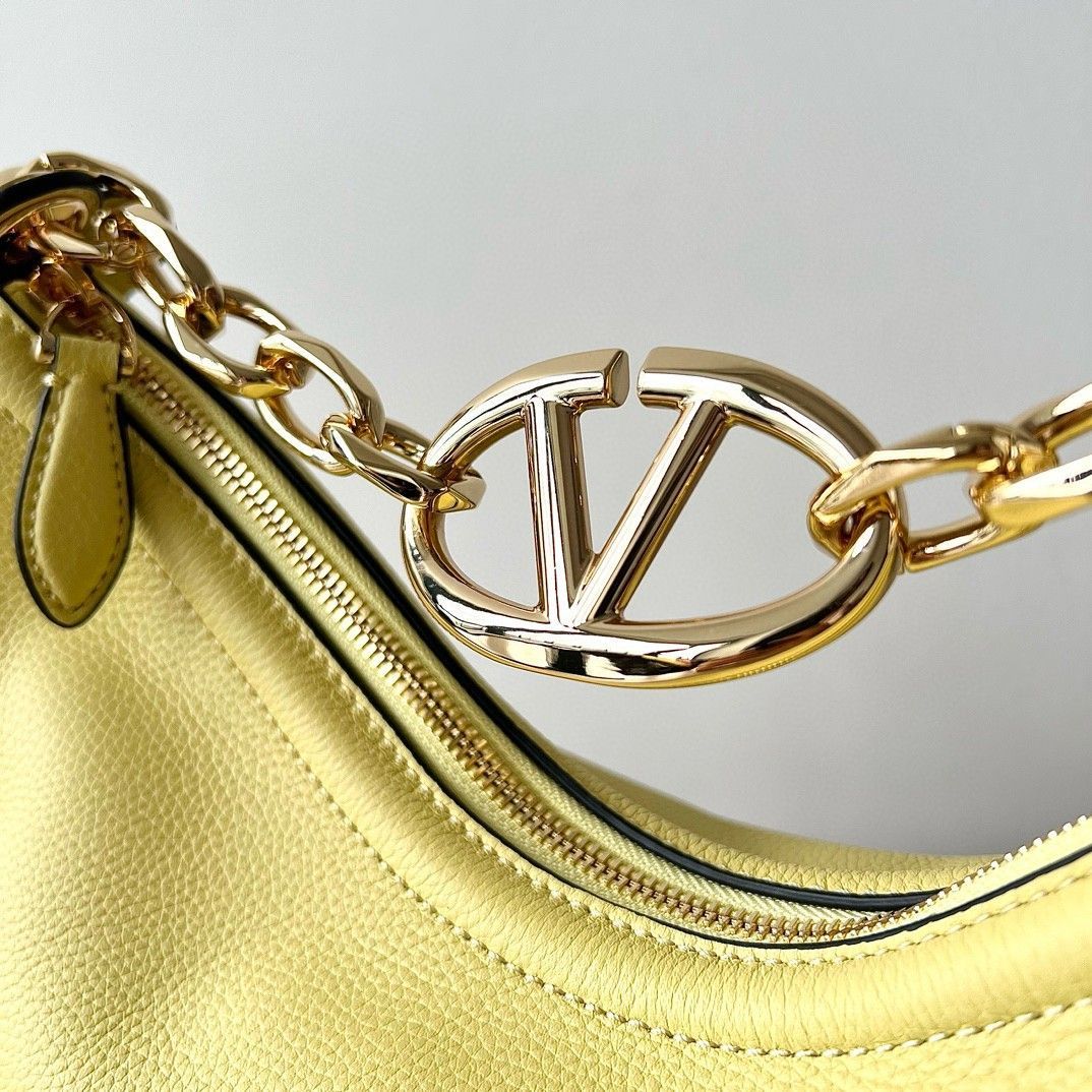 Valentino VLogo Moon Small Hobo Bag with Chain in Yellow Leather