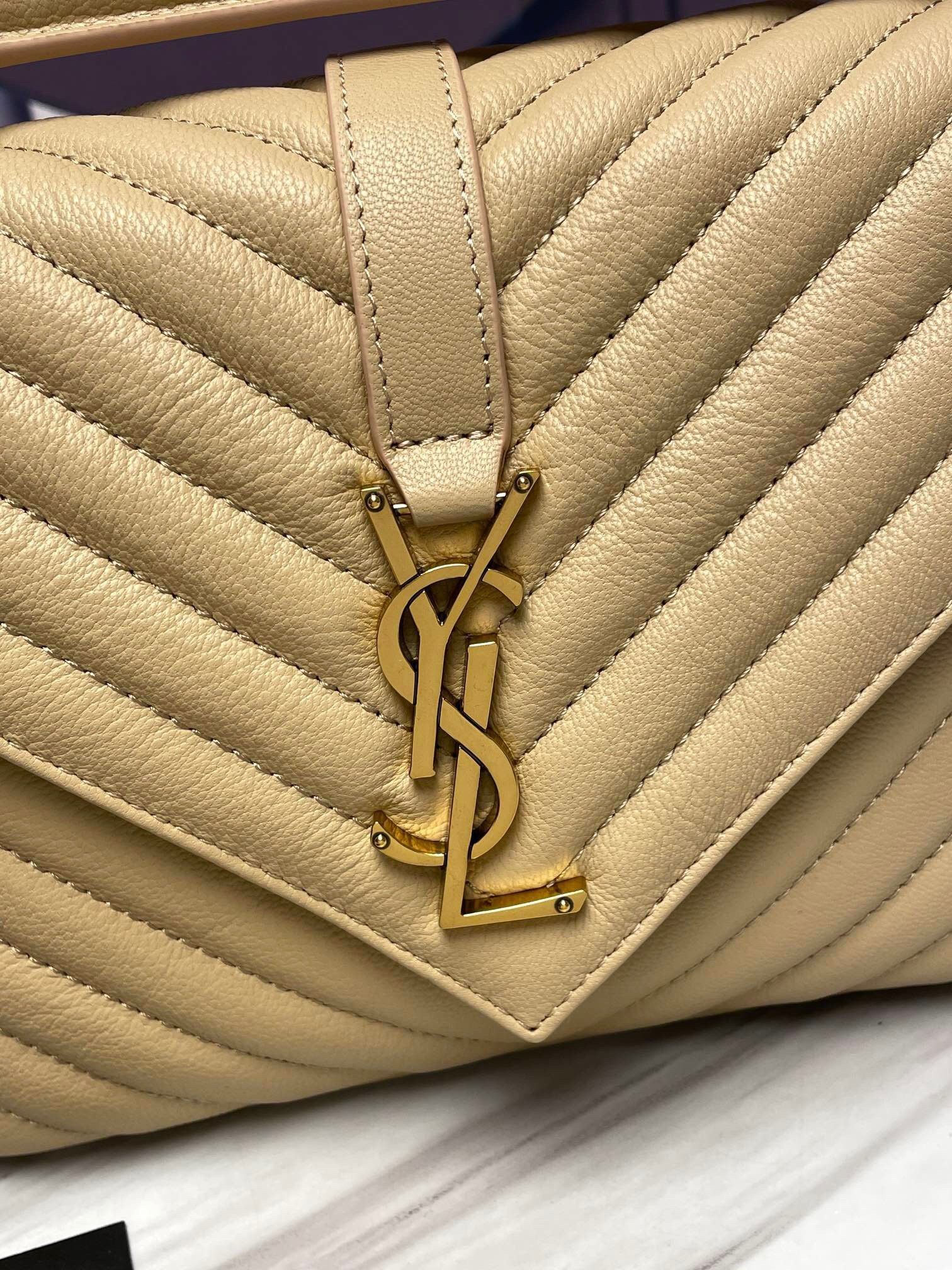 Saint Laurent College Medium Chain Bag In Beige Goatskin