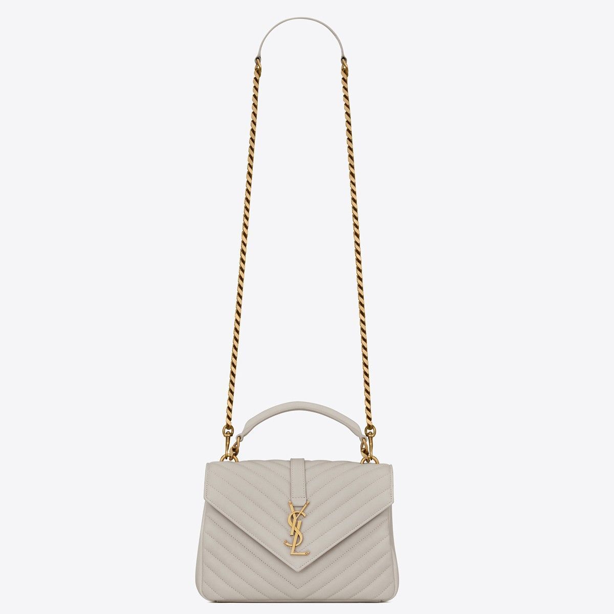 Saint Laurent College Medium Chain Bag In White Goatskin