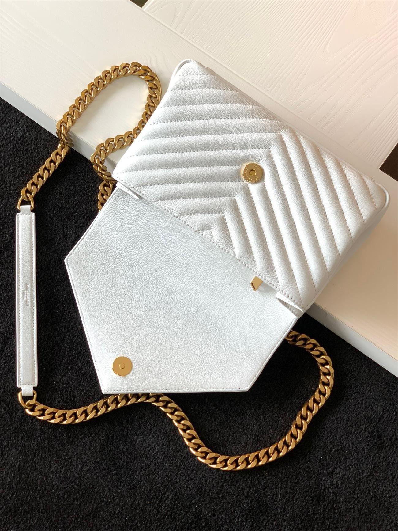 Saint Laurent College Medium Chain Bag In White Goatskin