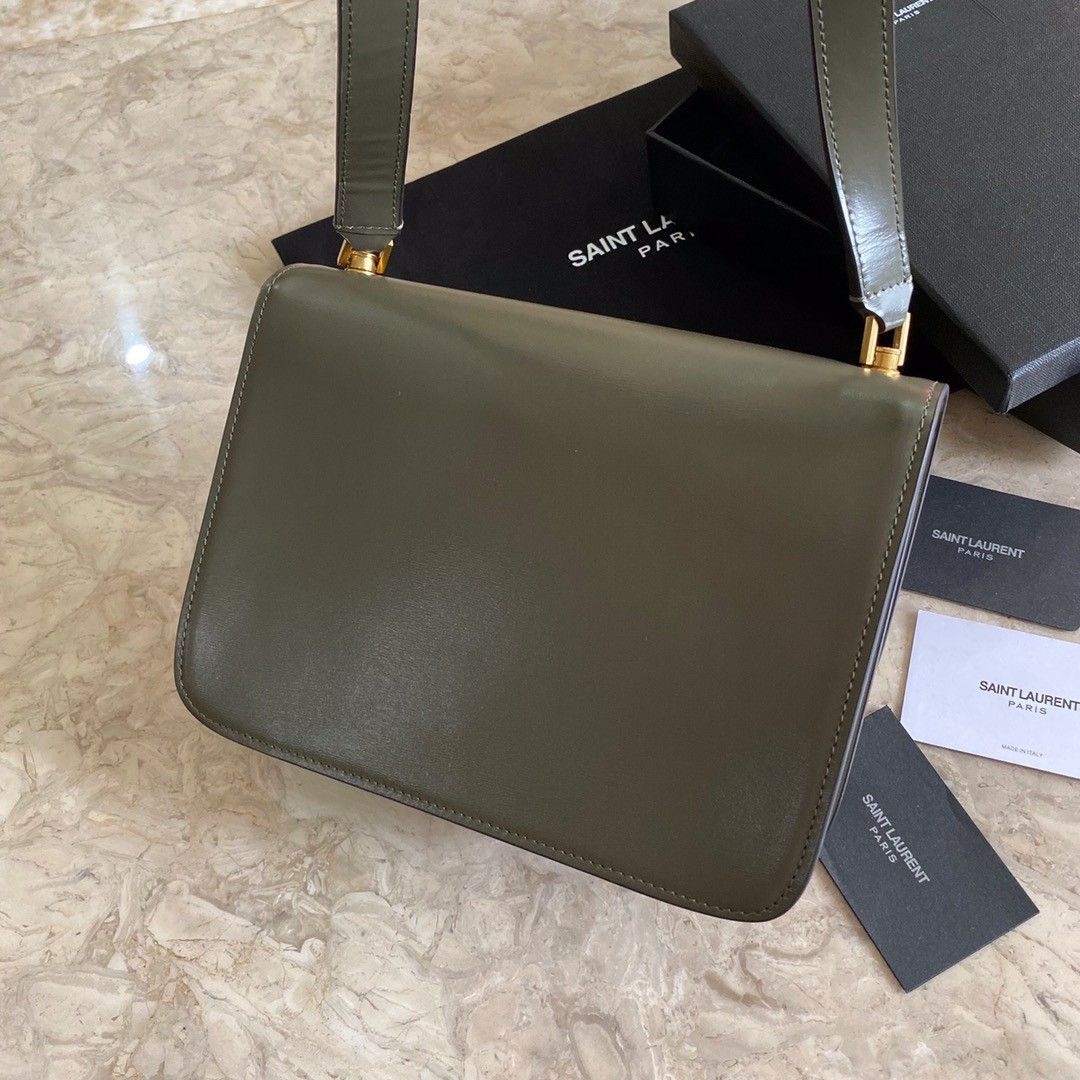 Saint Laurent Le Carre Satchel Bag In Olive Calfskin