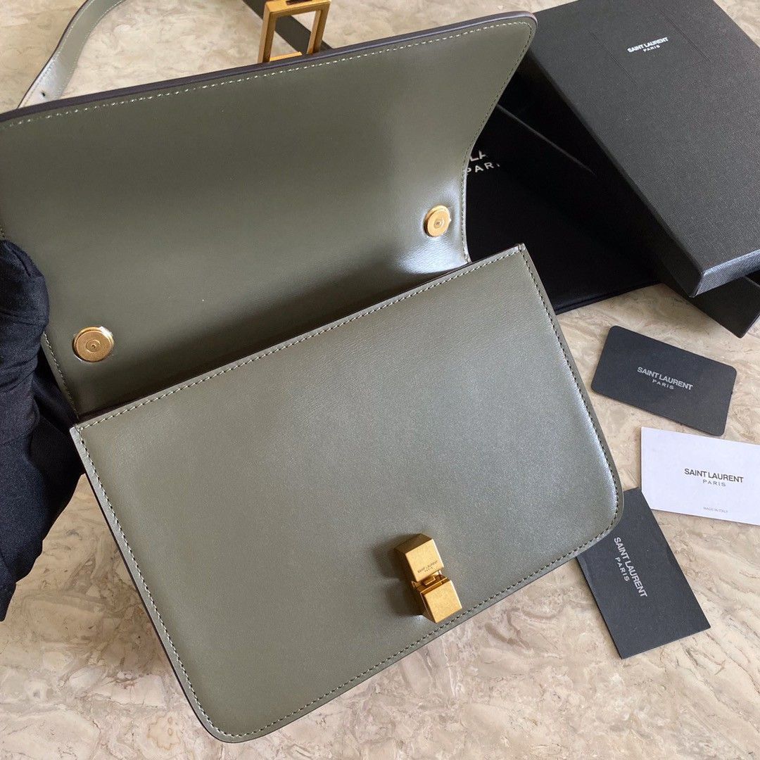 Saint Laurent Le Carre Satchel Bag In Olive Calfskin