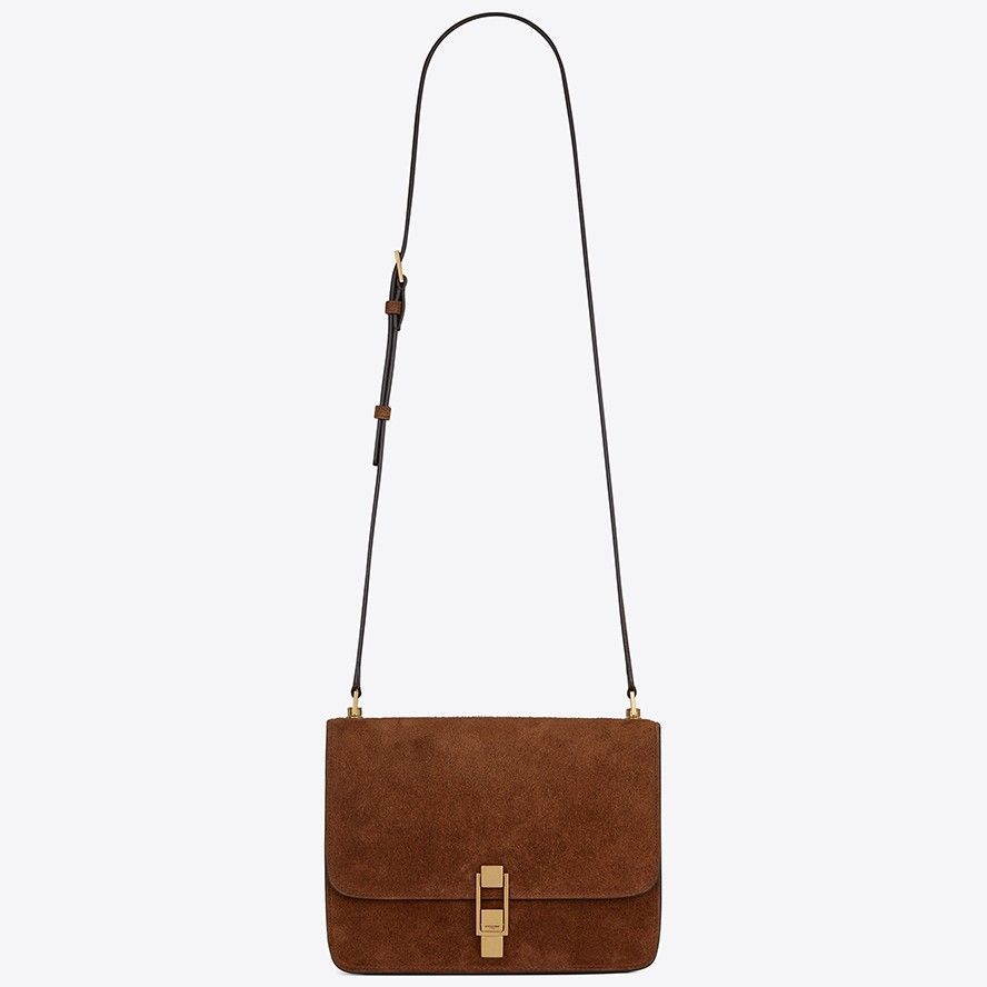 Saint Laurent Le Carre Satchel Bag In Brown Suede Calfskin