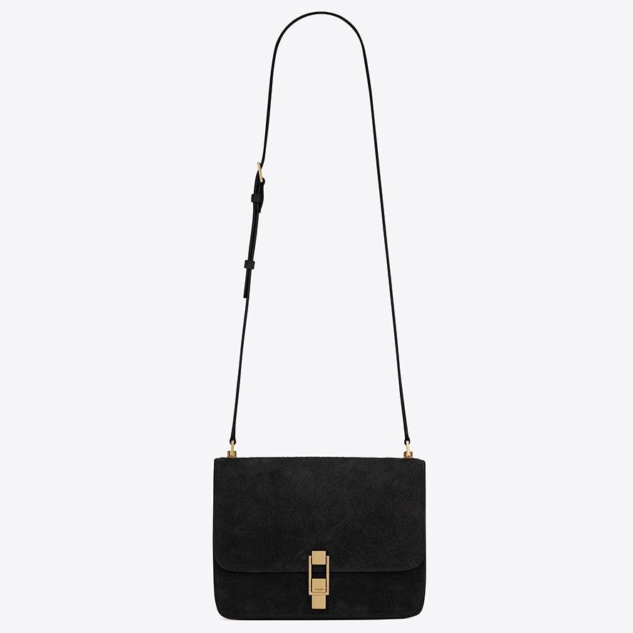 Saint Laurent Le Carre Satchel Bag In Black Suede Calfskin