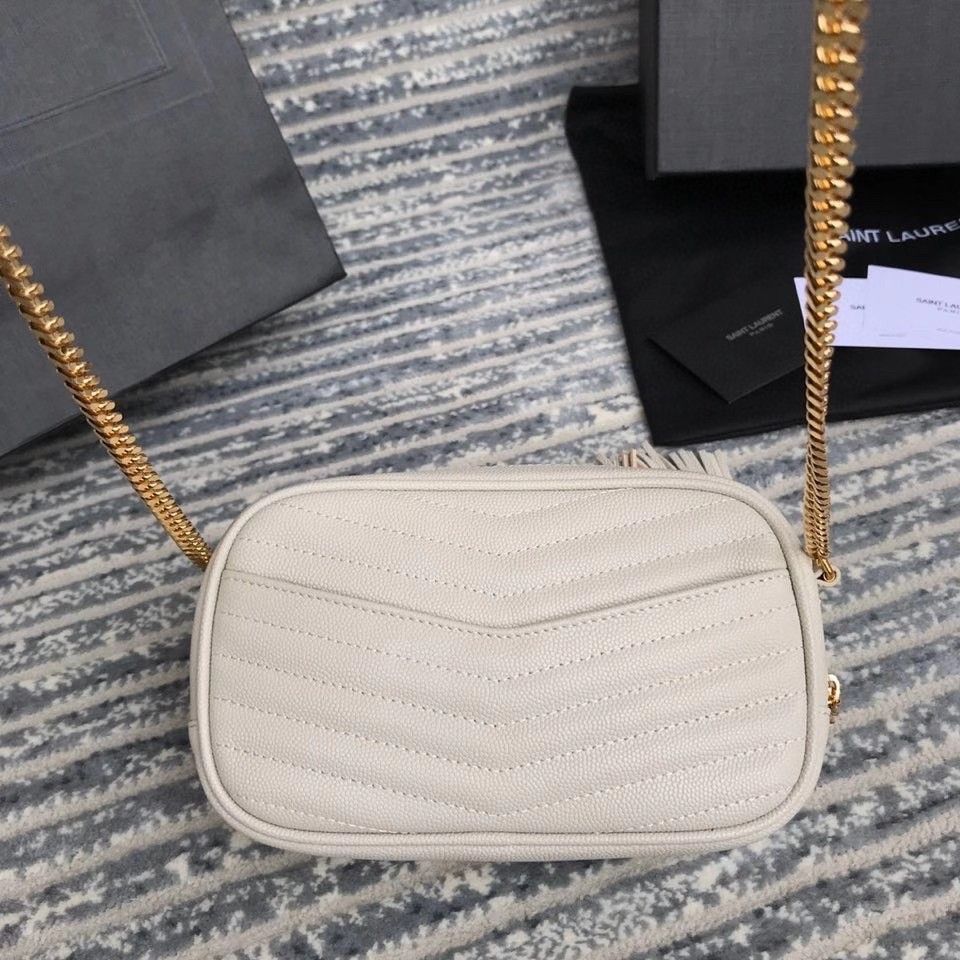 Saint Laurent Lou Mini Bag In White Calfskin