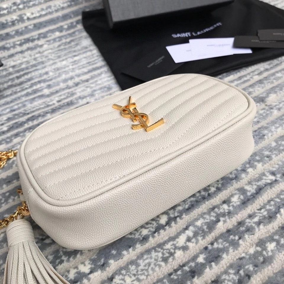 Saint Laurent Lou Mini Bag In White Calfskin