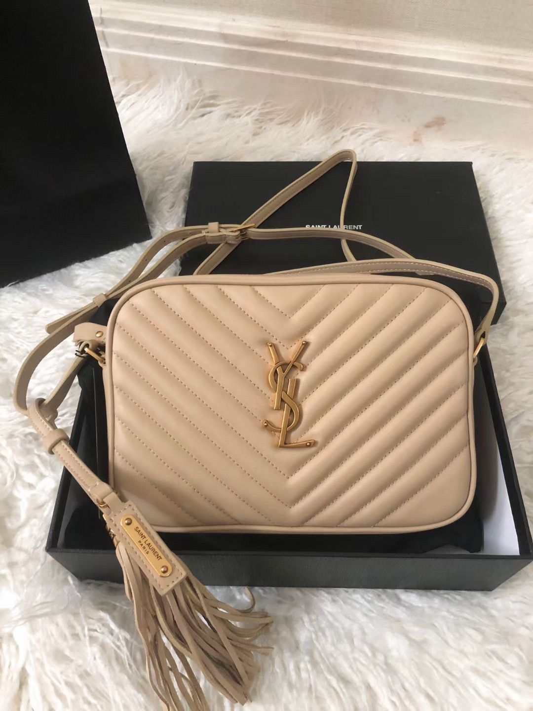 Saint Laurent Lou Camera Bag In Beige Quilted Leather