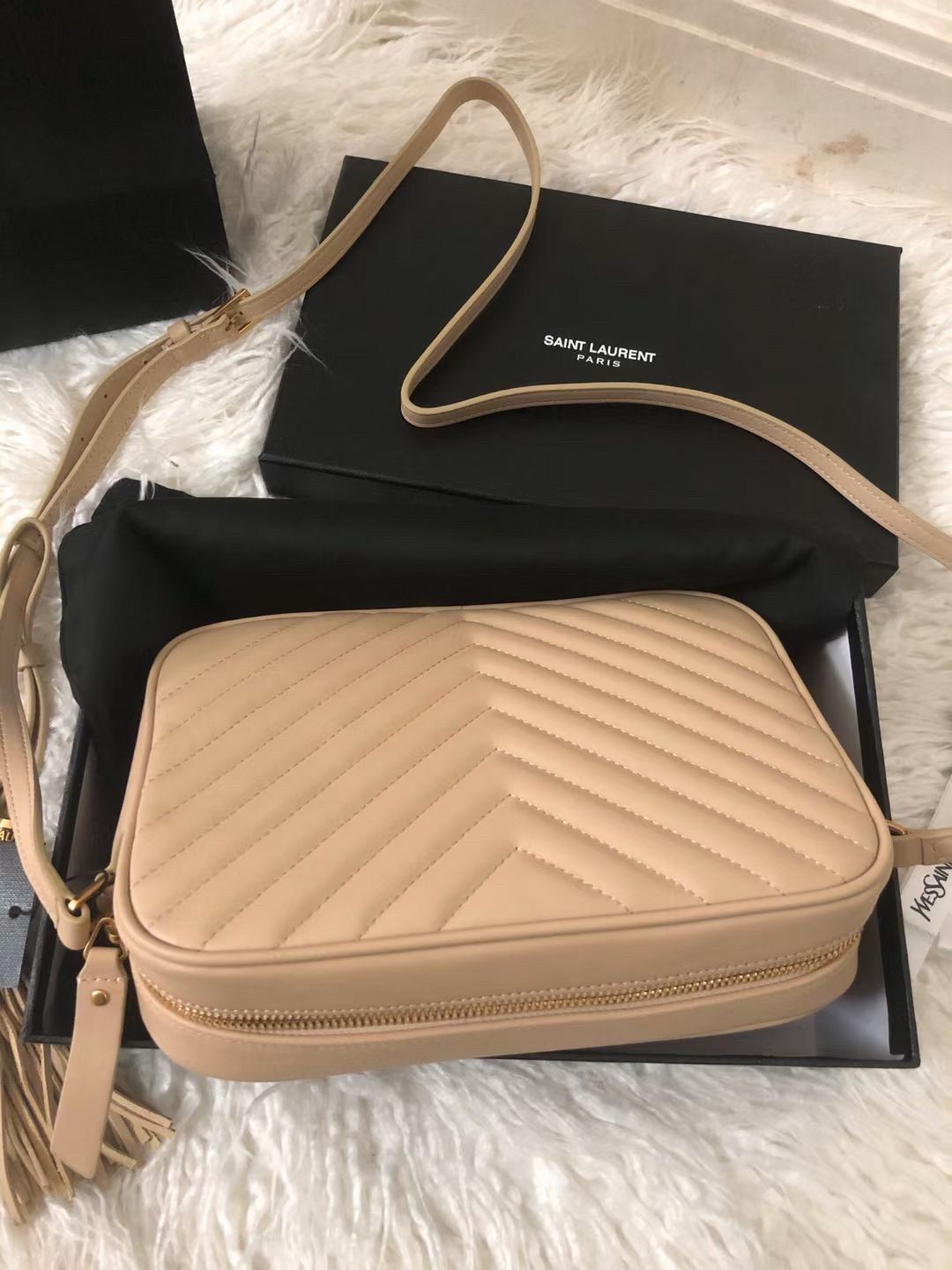 Saint Laurent Lou Camera Bag In Beige Quilted Leather