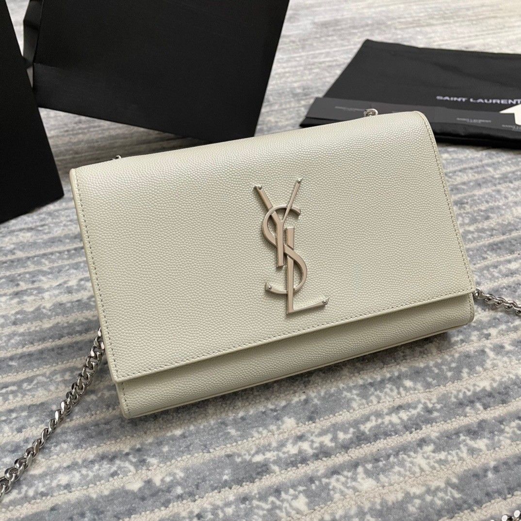 Saint Laurent Kate Small Chain Bag In Ivory Grain De Poudre Leather