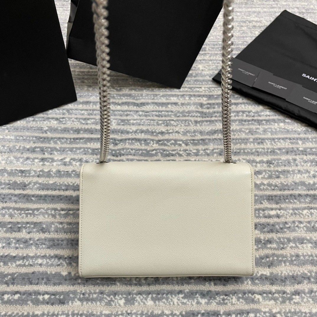 Saint Laurent Kate Small Chain Bag In Ivory Grain De Poudre Leather