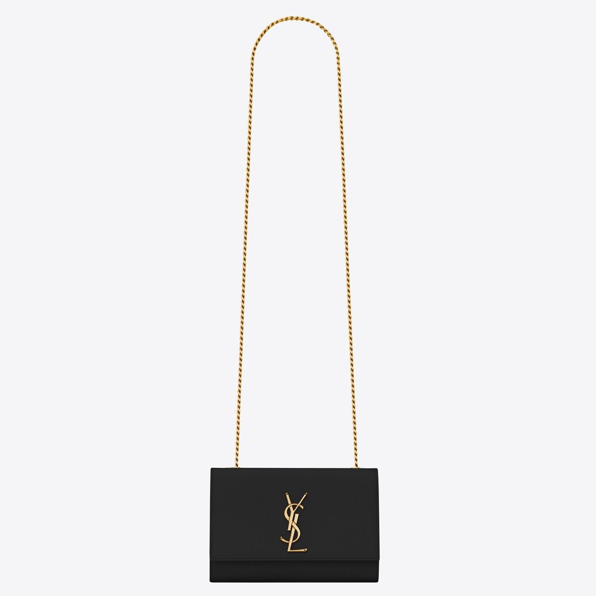 Saint Laurent Kate Small Chain Bag In Black Grain De Poudre Leather