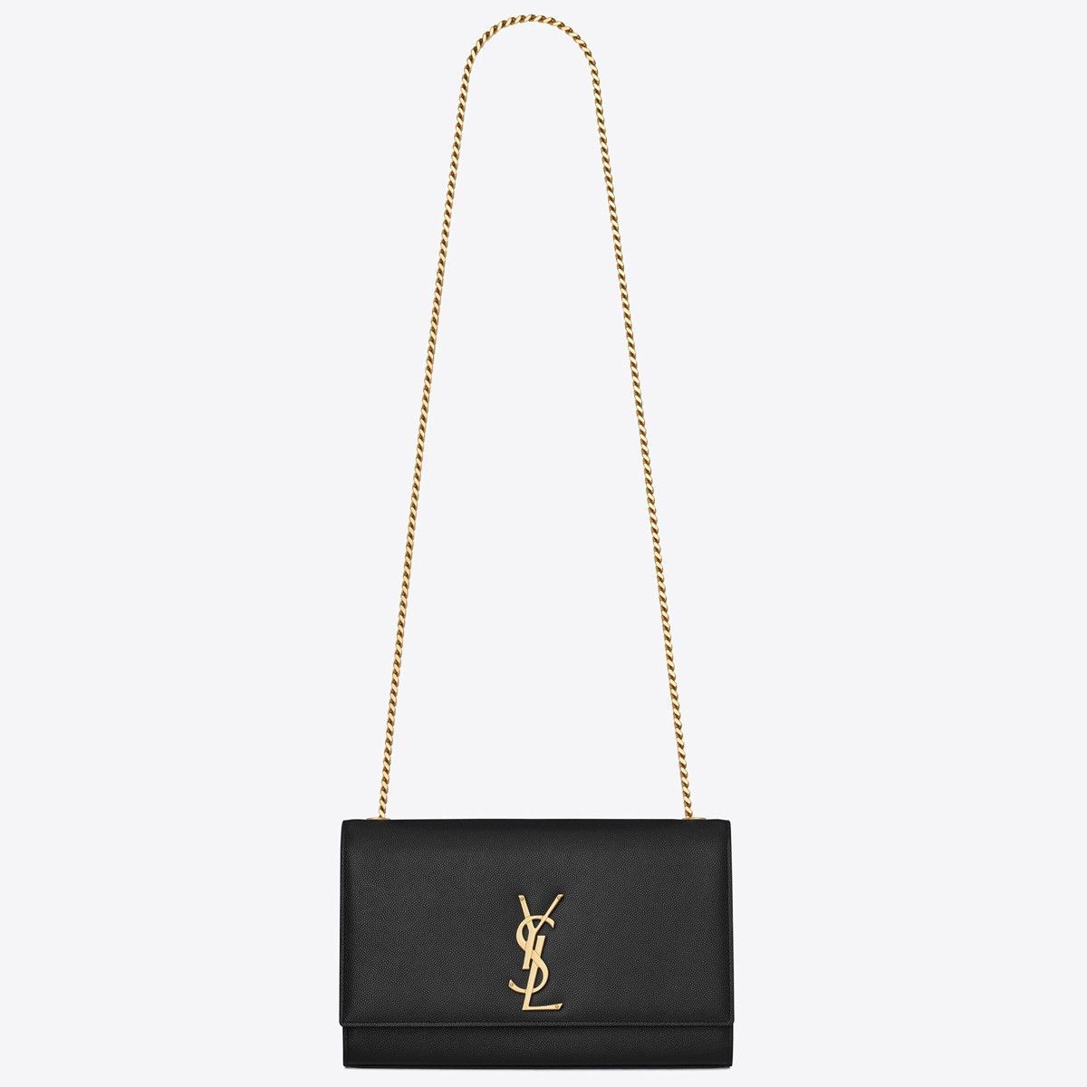 Saint Laurent Kate Medium Chain Bag In Black Grain De Poudre Leather