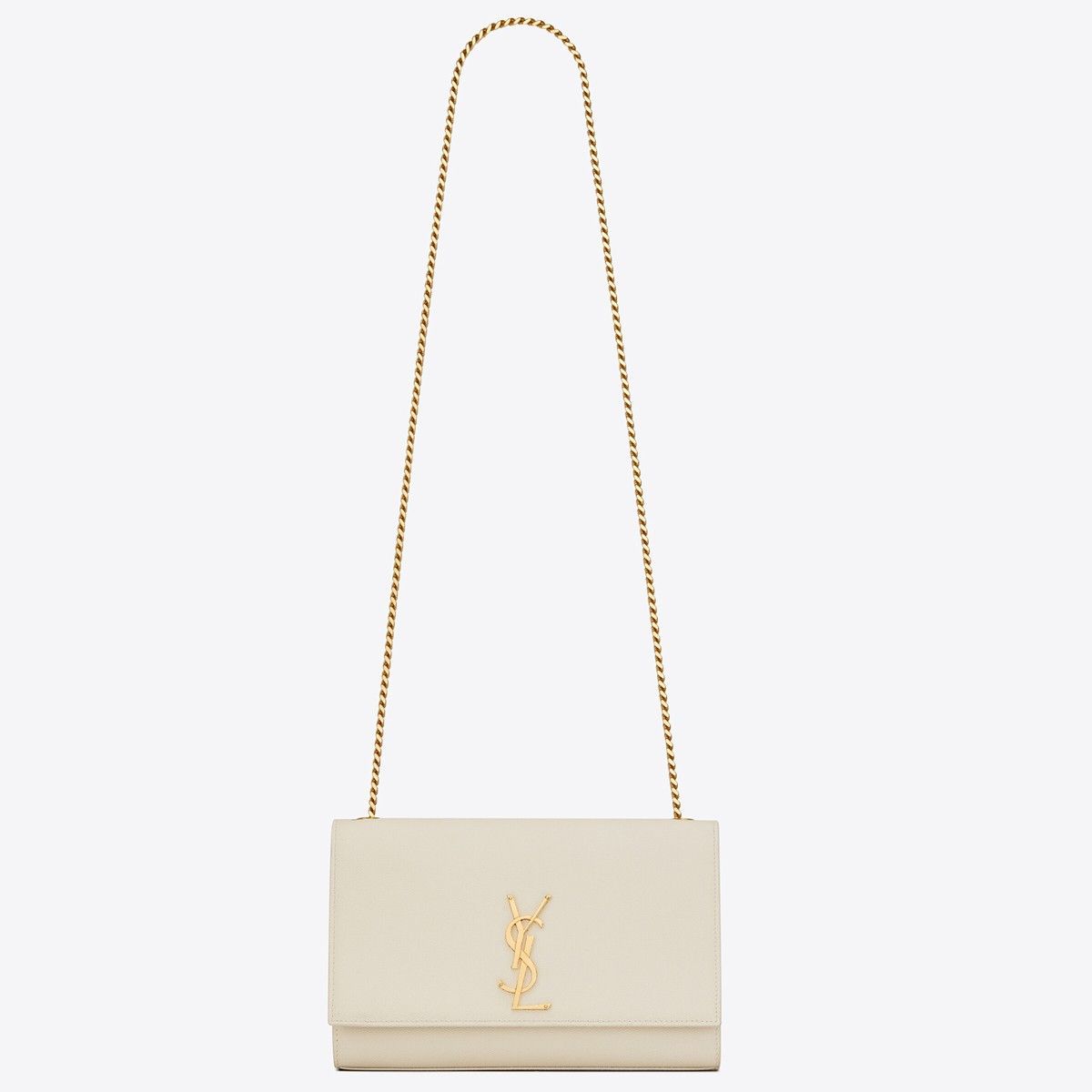 Saint Laurent Kate Medium Chain Bag In White Grain De Poudre Leather